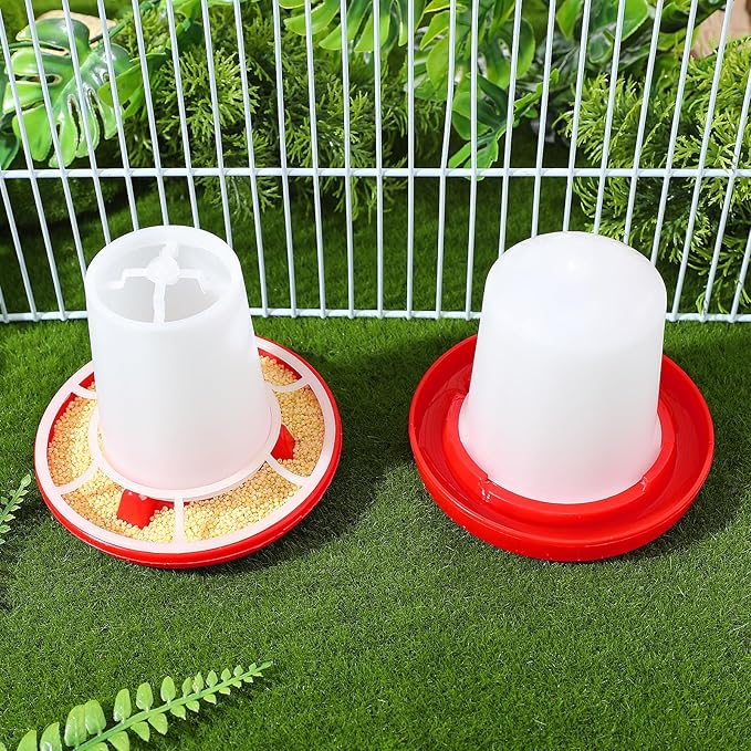 Chicken Feeder and Waterer Set Ducklings Quail Feeders Poultry Baby Chick Plastic Drinker and Waterer Kit for Farm and Brooder Use 4" X 3.5"