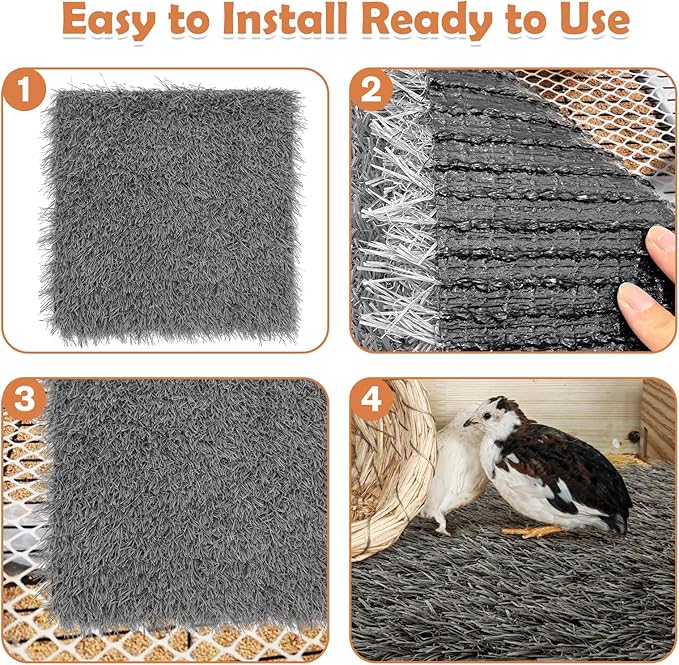 Hamiledyi Chicken Nesting Pads 4 Pcs Washable and Reusable Nesting Pads for Chicken Coop Artificial Grass Rug Carpet Synthetic Turf Mat Garden Lawn Bedding for Chicken Hen Small Pets(Grey, 12"x12")