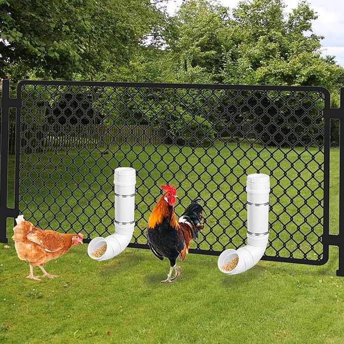 Automatic Chicken Feeder, 6 Pounds Capacity Heavy-Duty PVC Pipe No Waste Chicken Coop Feeder, Poultry Gravity Feed Port for Chicken Feeding