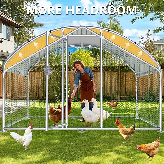 HITTITE Large Metal Chicken Coop with Run, 9.84 x 6.4 x 6.23 ft Walk in Poultry Cage Chicken Run Pen, Dome Roof Outdoor Chicken Runs for Yard with Waterproof & Anti-UV Cover