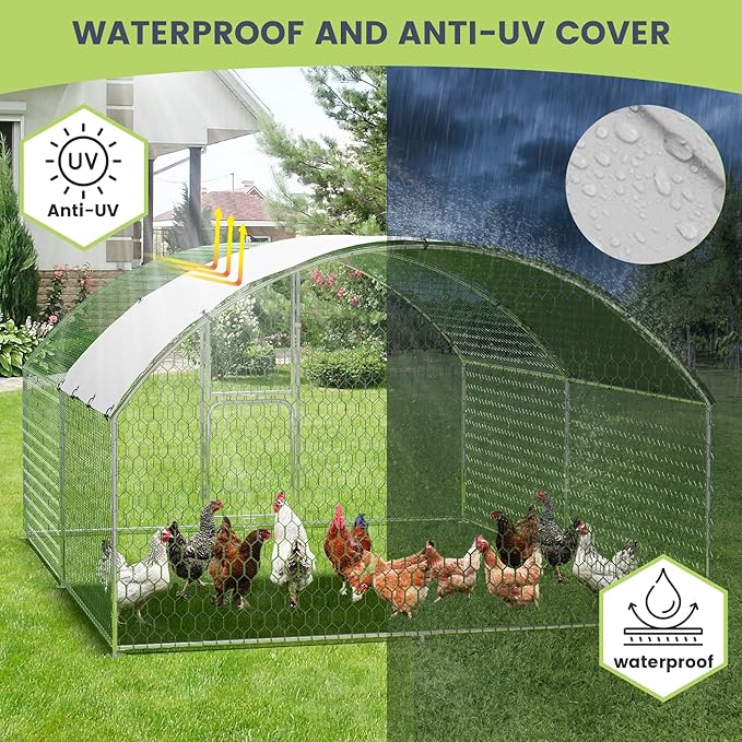 Large Metal Chicken Coop, Walk-in Poultry Cage, Chicken Run Pen House with Waterproof & Anti-Ultraviolet Cover Chicken Coop Run with Double Lockable Doors for Outdoor and Backyard 9.8 x 13.1X 6.6ft