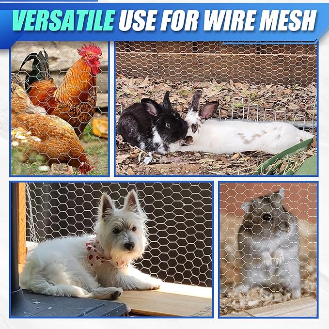 Chicken Wire, 16.9in x 65.6ft Poultry Netting for Garden, 0.6 Inch Hexagonal Galvanized Hardware Garden Fence for Craft Projects, Pet Dog, Rabbit Chicken Fence