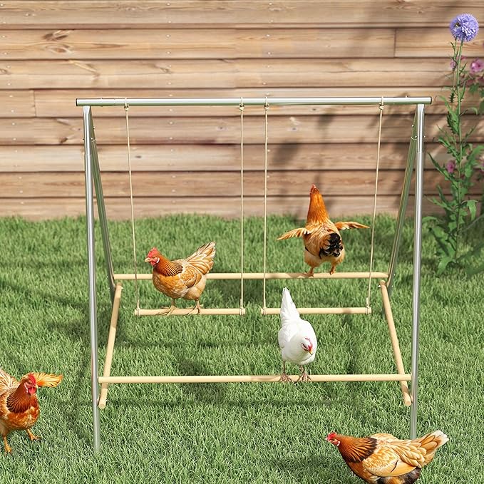 PawHut Chicken Perch for Coop, Chicken Roosting Bars with 2 Adjustable Swings, Coop Accessories for Farm, Backyard, Silver