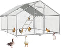 Large Metal Chicken Coop Walk-in Poultry Cage with Waterproof Roosting Perch and UV-Resistant Cover, Outdoor Chicken Run for Backyard Farm Use,Spire Roof(10'W x 13.2'L x 6.4'H)