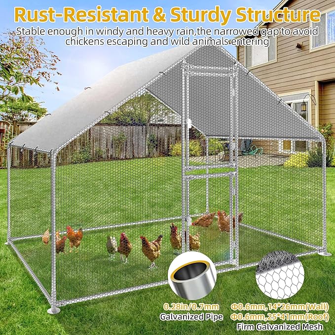 DWVO Large Metal Chicken Coop for 10 Chickens, 6.6 x 9.8 x 6.4 ft Walk-in Poultry Cage Chicken Run for Yard Outdoor with Waterproof and Anti-UV Cover Duck House Chicken Pen