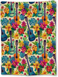 Tropical Colorful Guitar and Floral Blanket, Soft Flannel Throw for Couch, Bed, Travel, Living Room & Home Decor, Cozy Lightweight Warm Fuzzy Blankets for Adults Kids Women Girls 60×50 in