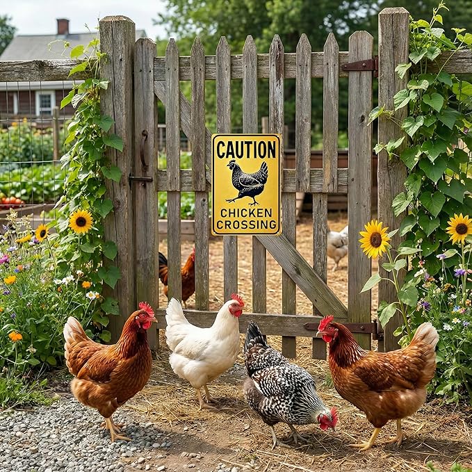 Funnysign Vintage Chicken Sign Chicken Crossing Tin Sign for Chicken Coop Farm Kitchen Garden Yard Decor 8x12 inch(3915)
