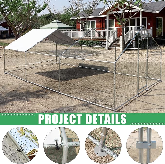 Large Metal Chicken Coop Walk-in Poultry Cage Hen Duck Run House with Waterproof & Anti-UV Cover Galvanized Rabbits Habitat Spire Shaped Cage for Outdoor Yard Farm Use