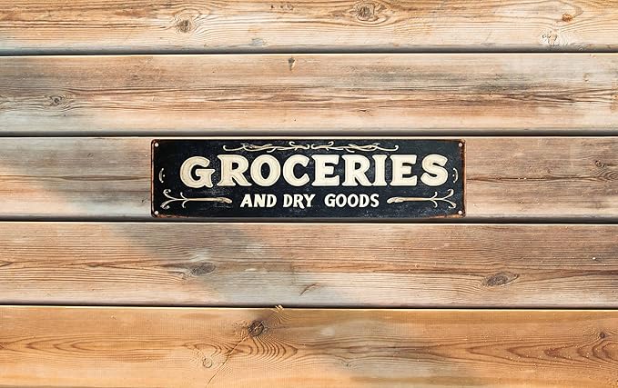 Vintage Tin Groceries Sign Retro Metal Sign Suitable For Street Shop Farm Garden - Multi-Purpose Metal Sign For Indoor/Outdoor Use Plaque 4x16 Inch