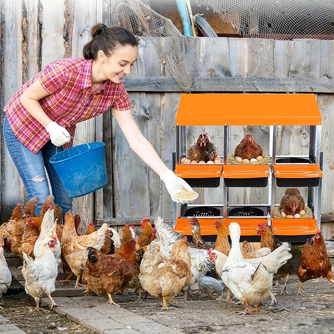 Chicken Nesting Box,Chicken Laying Boxes with 3 Compartment Metal Stainless Steel,Chickens Egg Laying Nest Boxes with Stand & Rollout Egg Collection,Chicken Brooder Box with Perch