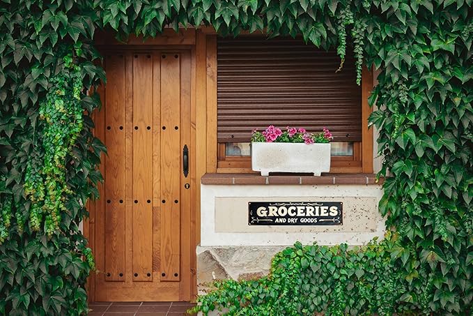 Vintage Tin Groceries Sign Retro Metal Sign Suitable For Street Shop Farm Garden - Multi-Purpose Metal Sign For Indoor/Outdoor Use Plaque 4x16 Inch