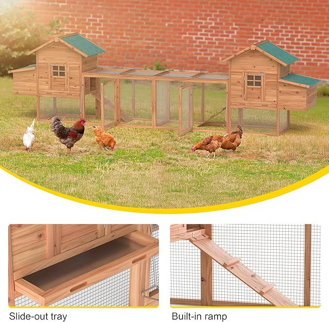 Outdoor Chicken Coop for 4-8 Chickens Wooden Hen Rabbit House Poultry Pet Hutch Run Cage w/Waterproof Asphalt Roof, Ramp, Nesting Box, Wire Fence (160")