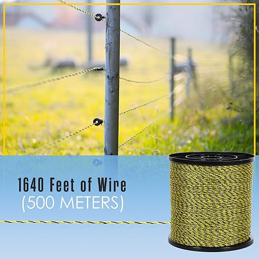 Houseables Electric Fence Wire, Hot Wire Fence, Electric Fencing, Livestock Fencing, Electrical Polywire Rope for Chicken, Agricultural, Goat, Garden, Dogs, Horse, Pig, Poly, 500 Meters (1640 Feet)