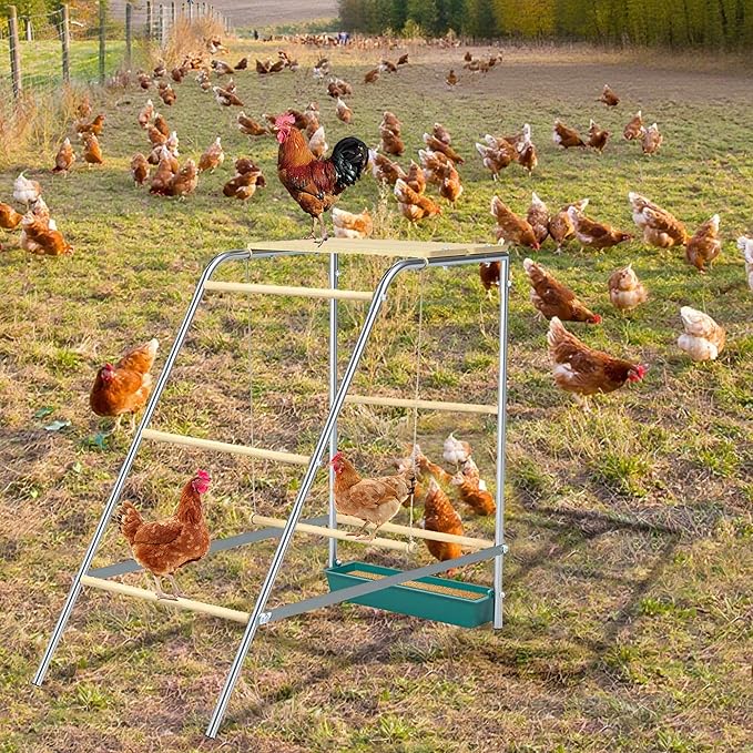 Chicken Roosting Bars with Swing and Drink Trough, Roosting Bars for Chickens in Coop, Easy to Installation&Clean,Baby Chick Playground Coop Accessories(43.3' L X 19.3' W X 39.4' H)