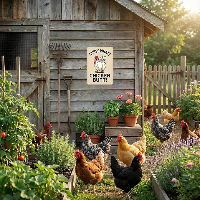 Funnysign Chicken Gifts Vintage Chicken Guss What Tin Sign for Chicken Coop Farm Kitchen Garden Yard Decor 8x12 inch (3913)