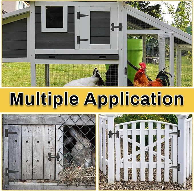 Chicken Coop Gate Hardware Kit,3 inch T-Strap Shed Hinges and 4 inch Door Latches,Heavy Duty Gate Hinge and Latch Sets for Chicken Coop Accessories Replacement,Door Repair and DIY