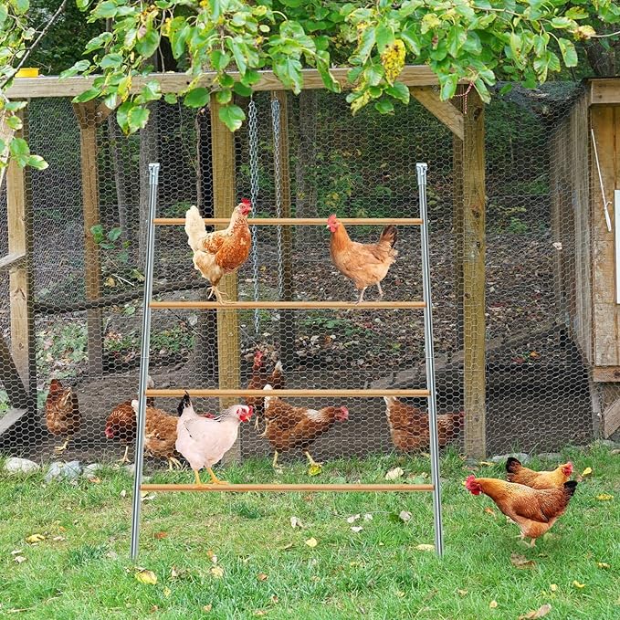 Wenqik Large Chicken Perch Chicken Roosting Bars for Coop Easy Installation Ladder for Backyard Poultry Galvanized Wood Entertaining Roost Toys for Hen Coop Accessories(55'' L x 41'' W)