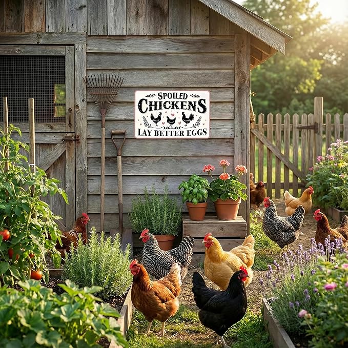 Funnysign Chicken Gifts Vintage Spoiled Chicken Lay Better Eggs Tin Sign for Chicken Coop Farm Kitchen Garden Yard Decor 8x12 inch(3916)