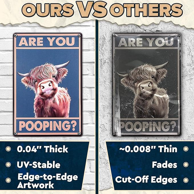 Are You Pooping Highland Cow Sign - Funny Bathroom Decor Metal Sign with Anti-Rust Coating 12x8 Inch - Highland Cow Decor for Home, Metal Wall Plaque for Toilet, Tin Wall Art – Farmhouse Funny Bathroom Art
