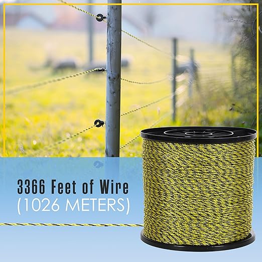 Houseables Electric Fence Wire, Hot Wire Fence, Electric Fencing, Livestock Fencing, Electrical Polywire Rope for Chicken, Agricultural, Goat, Garden, Dogs, Horse, Pig, Poly, 1026 Meters (3366 Feet)