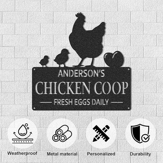 Personalized Chicken Coop Signs, Outdoor Chicken Coop Decor, Vintage Farmhouse Wall Decor, Custom Metal Name Sign for Farm Yard Garden Home, Gifts for Chicken Lovers Color02