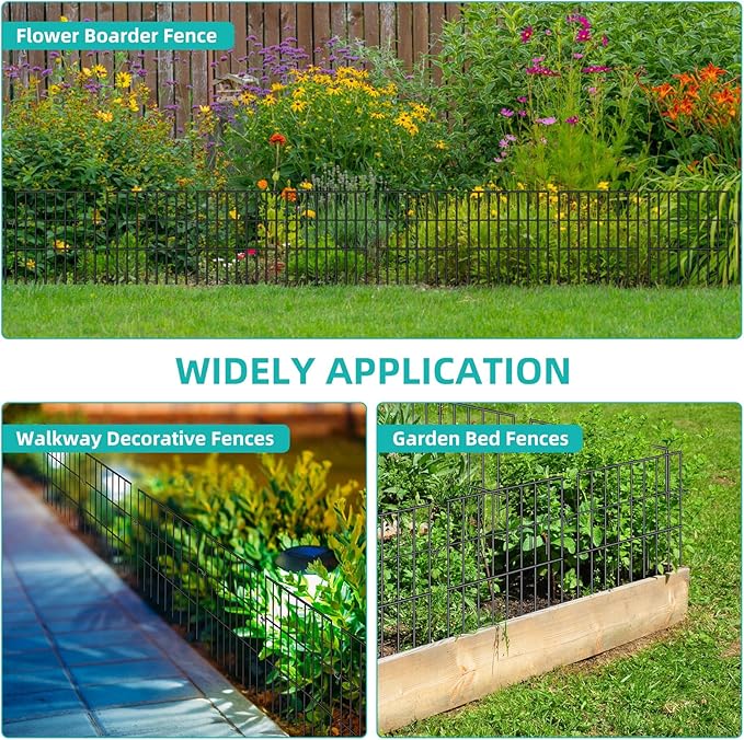 Animal Barrier Fence, 25 Panels No Dig Fences, 17in(H) X 27ft(L) Garden Fence Animal Barrier for Rabbits and Dog Under Fence Barrier, Rustproof Metal Fences Border for Outdoor, Yard, Patio