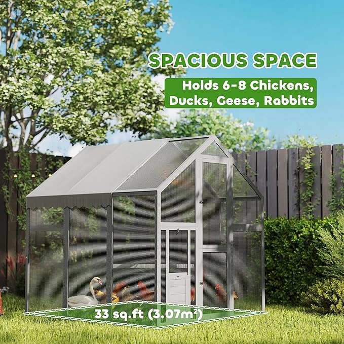 PawHut Large Chicken Run, Wooden Chicken Coop with Waterproof & Anti-UV Cover, Split Door, 2 Nesting Boxes, 2 Roosting Bars, Walk-in Poultry Pen for 6-8 Hens, for Backyard, Farm, 5.5' x 6' x 6'