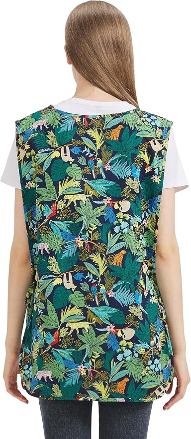 Nanxson Women Cobbler Apron with 2 Patch Pockets Cotton printed Smock with Side Ties for Work Chef kitchen CF3187