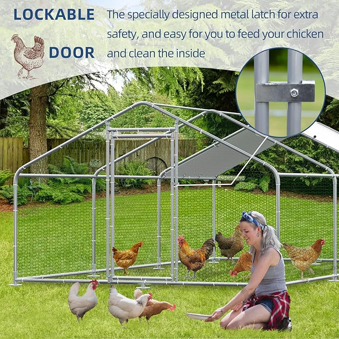 20 X 10FT Large Metal Chicken Coop Walk-in Poultry Cage with UV-Anti & Waterproof Cover Hen Run House Duck House Rabbits Habitat Cage Spire Shaped Coop for Outdoor Backyard Farm Use
