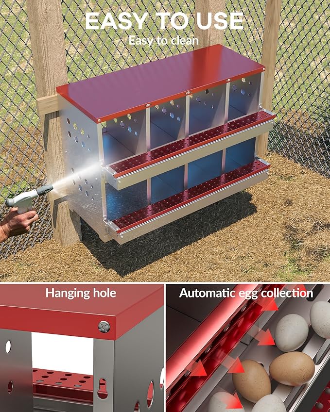 Chicken Nesting Boxes 10 Compartments, Metal Chicken Nesting Boxes, Waterproof & Rustproof Laying Boxes for Hens, Ventilation & Perch, Roll Away Egg Laying Box for Hens,Wall-Mountable & Freestanding