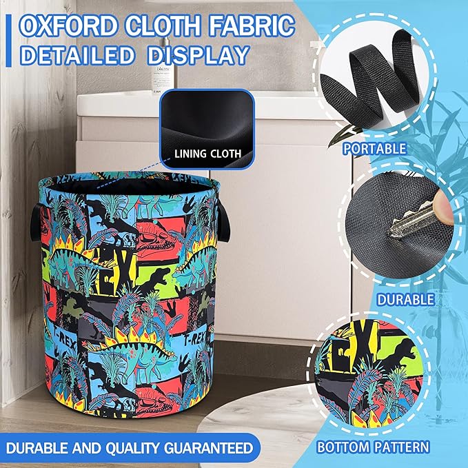 Dinosaur Cartoon Laundry Basket Oxford Cloth Funny Laundry Hamper With Handle Foldable Portable Clothes Storage Basket 18.9 X 16.5 In Storage Bag For Laundry Room/Bathroom/Bedroom/Dormitories
