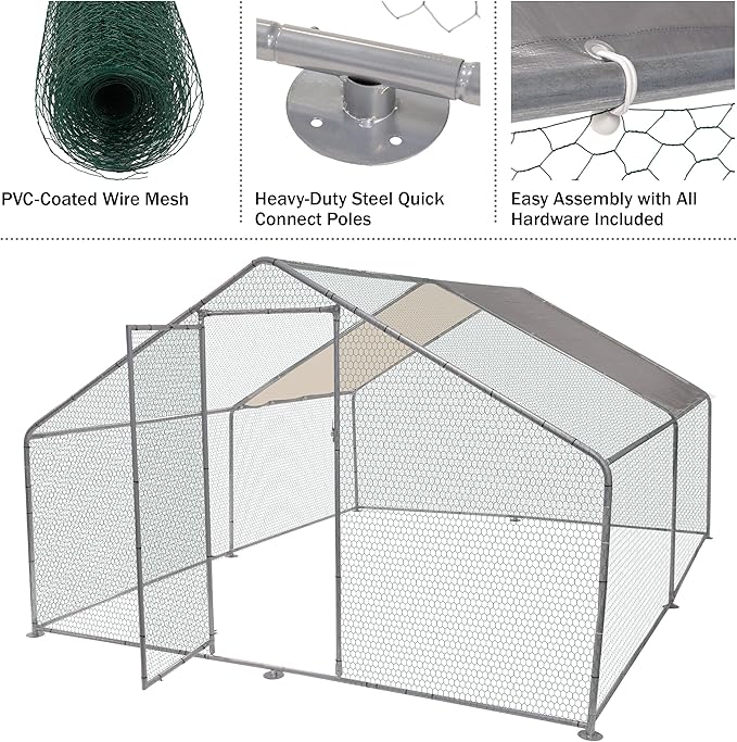 Chicken Coop - Large 13x9x6-Foot Chicken Run with Waterproof Cover and Lockable Door - Metal Chicken Coop for Ducks, Geese, or Rabbits by Pure Garden