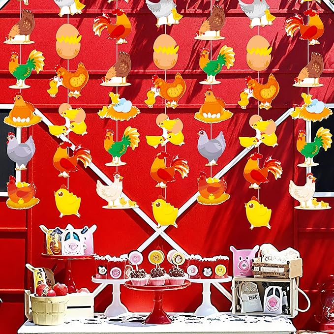 Chicken Garlands Chicken Birthday Party Supplies 8PCS Chicken Farm Hanging Paper Garlands Chick Hen Theme Banner Decorations for Barnyard Farm Animals Baby Shower Supplies