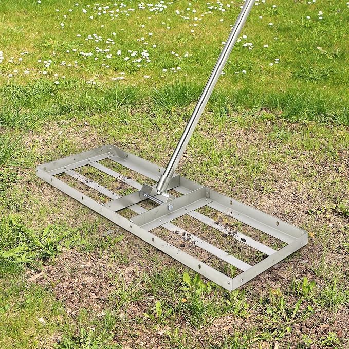 48"×10" Lawn Leveling Rake with 6FT Handle, Heavy Duty Lawn Leveler Tool, Stainless Steel 180° Adjustable Rotation, Leveler Rake Tool for Gardens Backyards Farms and Pastures