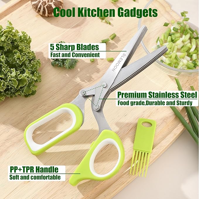 Heavy Duty Poultry Shears for Chicken Meat, Multipurpose Kitchen Scissors for Food, Herb Scissors With 5 Blades and Cleaning Comb, Cool Gadgets Tools 2024 Green, 2pcs Set, Black