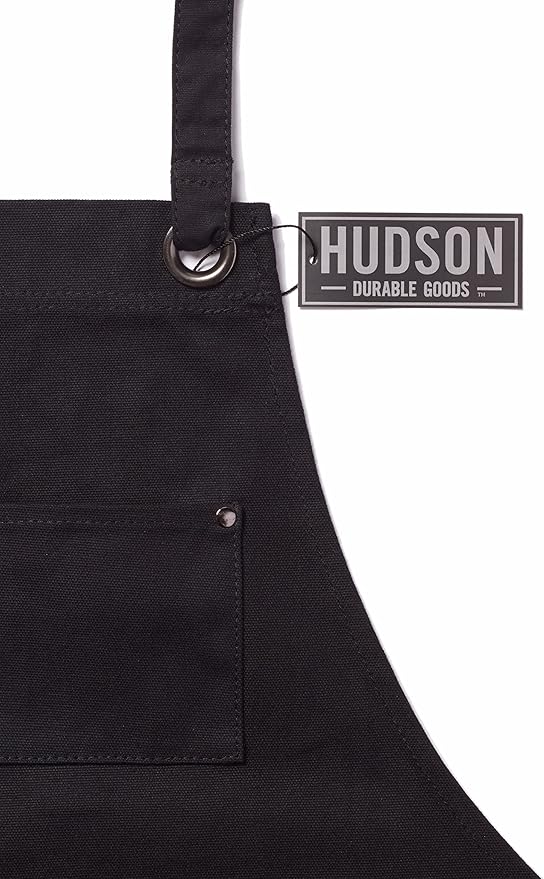 Hudson Durable Goods Deluxe Edition Waxed Canvas Tool Apron for Men and Women, Heavy Duty Work Apron with Front Pockets, Adjustable Padded Straps, Quick Release Buckle, Crossback - One Size, Black