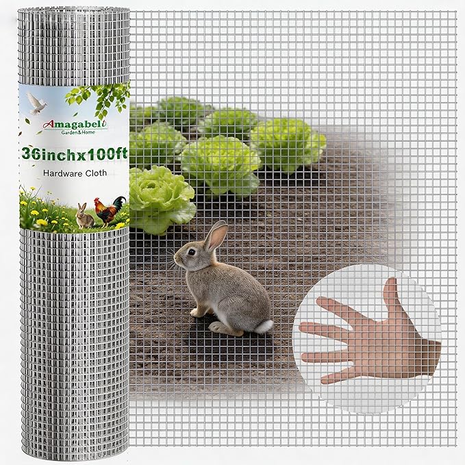 Amagabeli Hardware Cloth 1/2 inch 36inx100ft 19 Gauge Chicken Wire Hot-Dipped Galvanized After Welding Welded Wire Fencing Mesh Roll Garden Plant Support Poultry Netting Rabbit Cage Snake Gopher Fence