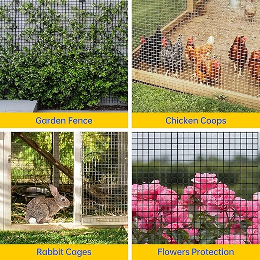 Hardware Cloth, 1/2 inch 48" x 100' Galvanized Chicken Wire Fence, 19 Gauge Vinyl Coated Wire Mesh Roll, Black Welded Wire Fencing Roll Gopher Wire Mesh Roll for Garden Fencing Rabbit Snake Wire