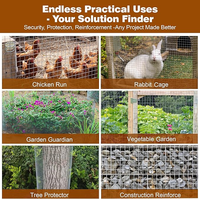 Chicken Wire Fencing Hardware Cloth 1/2 inch 19 Gauge Rust-Resistant Mesh Roll with Snips/Gloves for Chicken Coop/Vegetable/Garden/Plants/Poultry Enclosures/Tree/Gutter Guards 48 inch x 50 ft