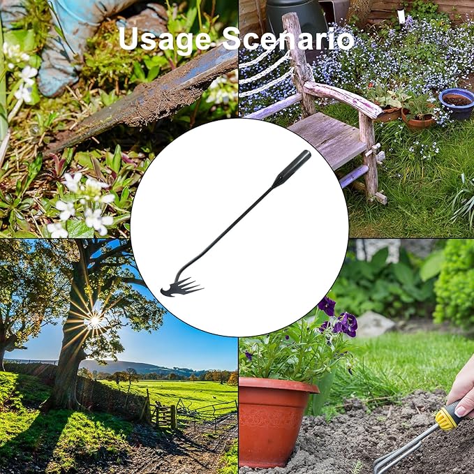 1Pcs Weed Puller Tool Garden Uprooting Weed Pulling Tool, 15.7" Portable Stainless Steel Weeder Tool 4-Claw Manganese Steel Weed Puller for Gardening Backyard Farm