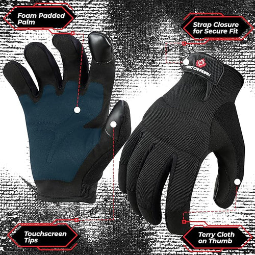 1 Pair Heavy Duty Mechanic Work Gloves for Men & Women – Synthetic Leather Safety Gloves, Puncture Resistant, Durable Utility Gloves for Automotive, Construction, Yard Work & Landscaping (L)