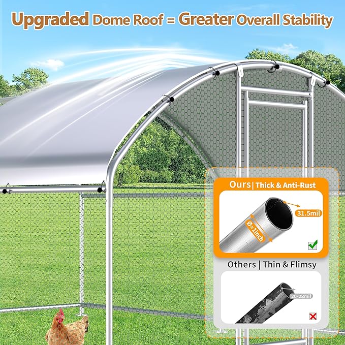 Large Metal Chicken Coop Run, 19.2x9.8x6.2 ft Chicken Runs for Yard with Cover, Walk-in Chicken Pen for 18-24 Hens, Anti-Rust Poultry Cage with Stable Wind-Resistant Dome Roof Design