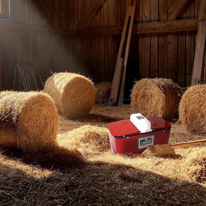 Brower Polyurethane Foam Insulated Galvanized Steel Electric Heated Livestock Pig Waterer with Lid and Mud Grates for 150 Hogs, Red