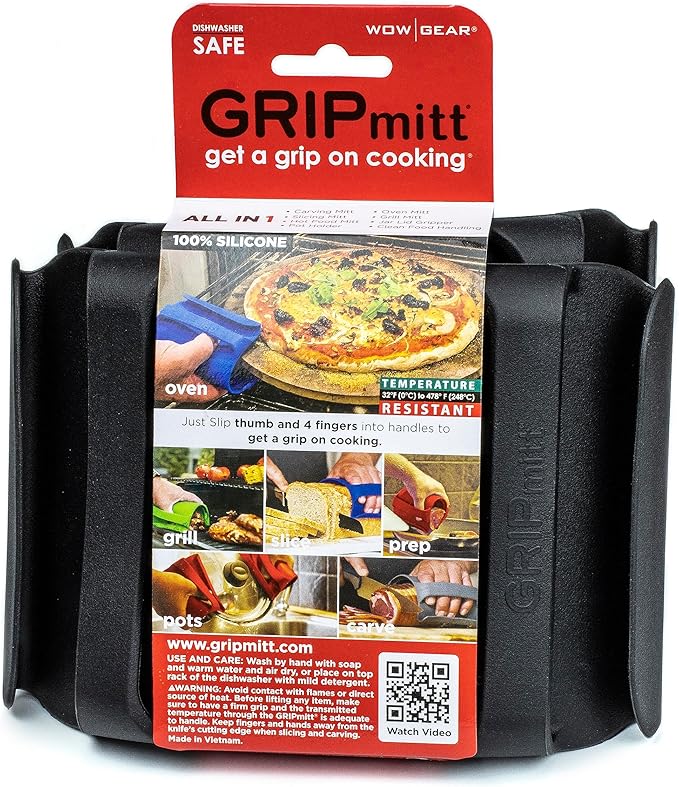 Silicone BBQ & Kitchen Mitt 2-Pack Set (Small/Medium, Black)