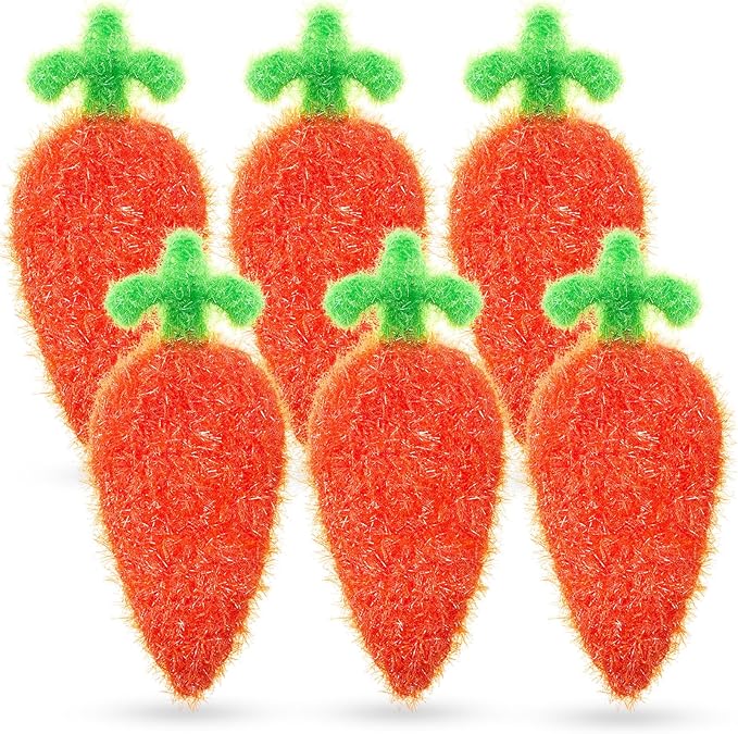 Breling 6 Pieces Carrot Shape Dish Sponge Dual Sided Non Scratch Dish Washing Scrubbers, Reusable Household Cleaning Kitchen Tools for Dishwashing Washing Dishes Cookware