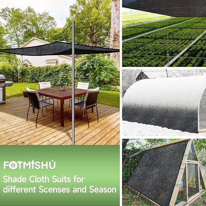 FOTMISHU 70% Shade Cloth 6.5ftx16ft Anti-Aging Sun Mesh UV Resistant Net, Sunblock Garden Tarp for Plant Cover, Greenhouse, Barn or Kennel, Flowers, Plants,