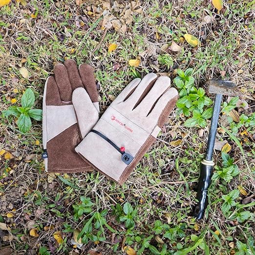 Leather Gardening Gloves for Women and Men, Work Gloves for Welding, Construction, Chainsaw, Farm, Ranch, Yard Work, Abrasion Resistant, Cactus Thorn Proof (Brown, Small)