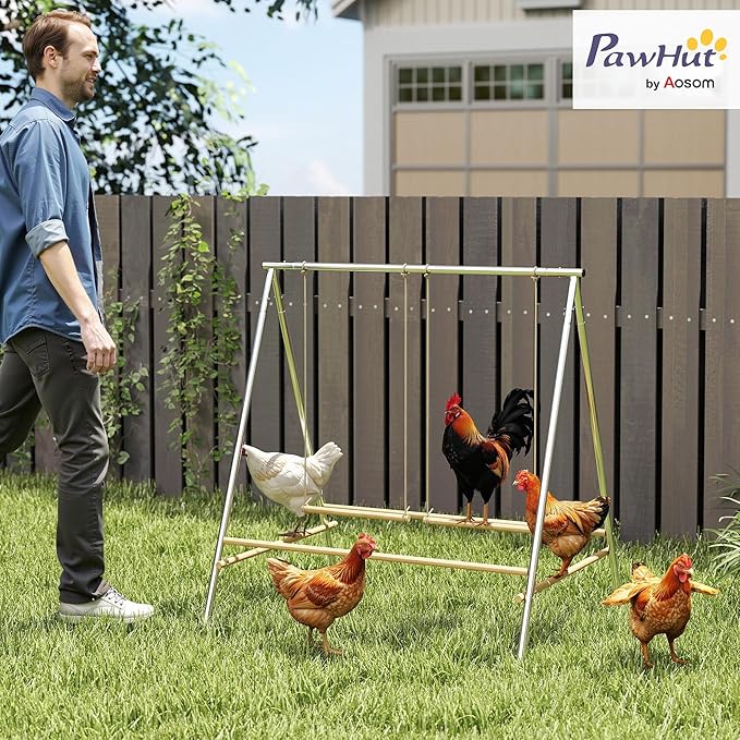 PawHut Chicken Perch for Coop, Chicken Roosting Bars with 2 Adjustable Swings, Coop Accessories for Farm, Backyard, Silver