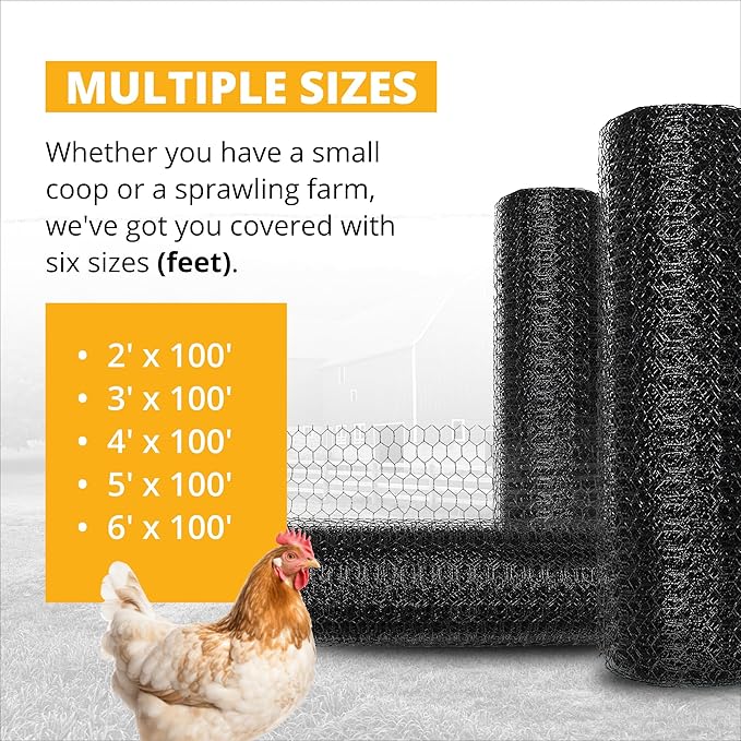 Stromberg’s PVC-Coated Galvanized Wire Fencing, 1-Inch Hex Mesh, Weatherproof, Long-Lasting & Durable for Outdoor Use, Ideal for Poultry Runs and Flight Pens, 5' x 100' Roll