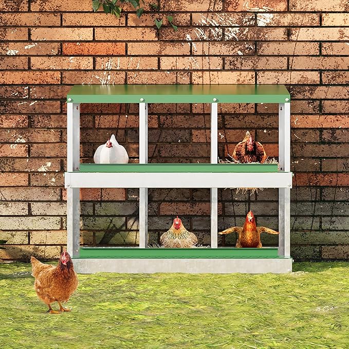 6 Hole Chicken Nesting Box, Galvanized Steel Nesting Boxes with Vented Design, Laying Nesting Boxes for Hens, Wall Mount, Green